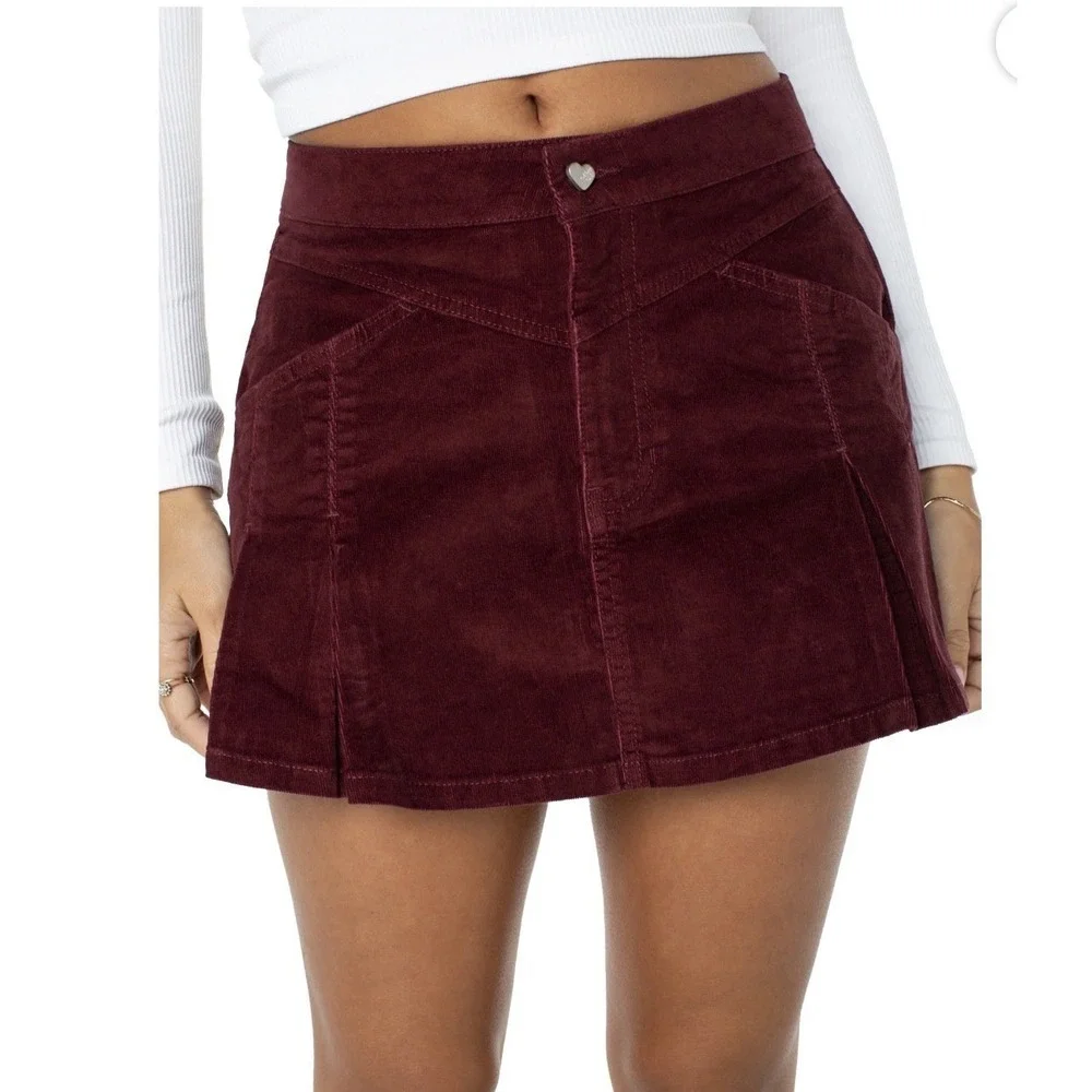 Celebrity Pink‎ Womens 2XL Western Pleated Corduroy Mini Skirt Burgundy Burgundy